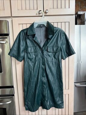 7 For All Mankind Dark Green Leather Shirt Dress